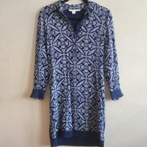 Diane Von Furstenberg 100% Silk Sweater Dress Floral Long Sleeve Blue Size P XS